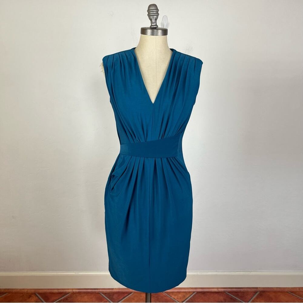 Komarov Navy Blue Ruched Sheath Dress